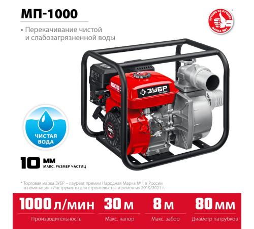 ЗУБР 1000 л/мин, мотопомпа бензиновая (МП-1000)