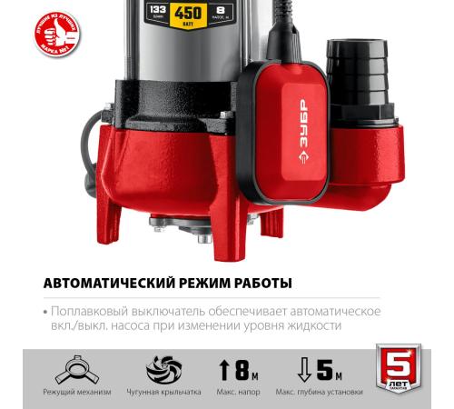 ЗУБР 450 Вт, фекальный насос с режущим механизмом (НПФ-450-Р)