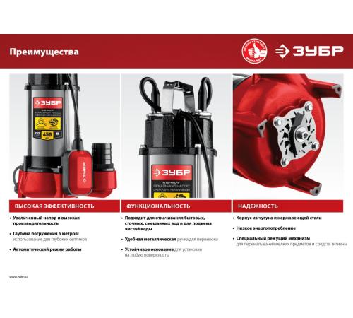 ЗУБР 450 Вт, фекальный насос с режущим механизмом (НПФ-450-Р)