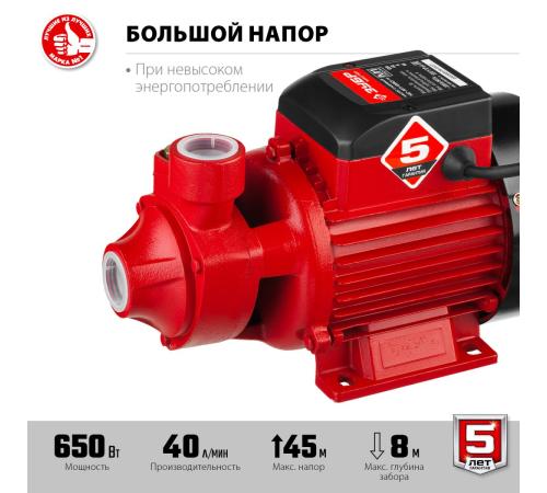 ЗУБР 650 Вт , поверхностный вихревой насос, корпус из чугуна (НС-М1-650-Ч)