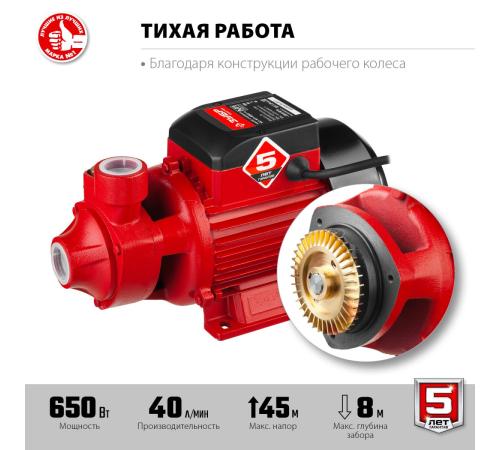 ЗУБР 650 Вт , поверхностный вихревой насос, корпус из чугуна (НС-М1-650-Ч)
