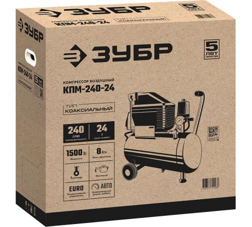 ЗУБР 240 л/мин, 24 л, 1500 Вт, масляный компрессор (КПМ-240-24)