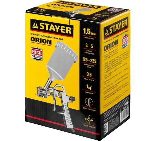 STAYER ORION G, 1.5 мм, пневматический краскопульт с верхним бачком (06471-1.5)