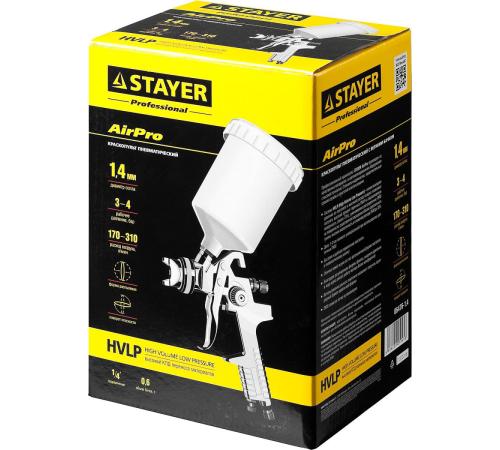 STAYER AirPro G, HVLP 1.4 мм, пневматический краскопульт с верхним бачком, Professional (06476-1.4)