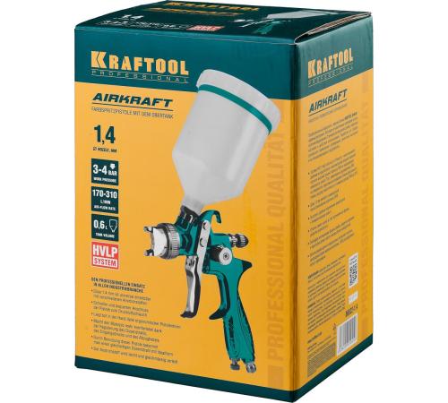 KRAFTOOL AirKraft, HVLP, 1.4 мм, пневматический краскопульт с верхним бачком (06522-1.4)
