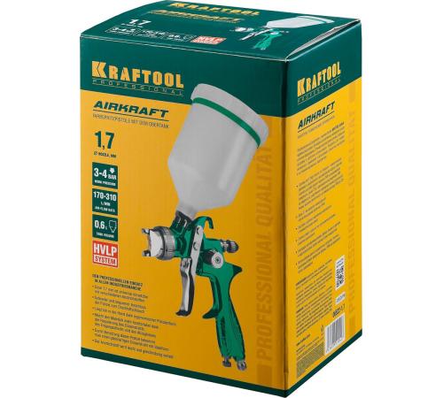 KRAFTOOL AirKraft, HVLP, 1.7 мм, пневматический краскопульт с верхним бачком (06522-1.7)