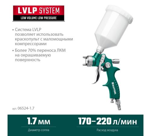KRAFTOOL AirFlat, LVLP, 1.7 мм, пневматический краскопульт с верхним бачком (06524-1.7)