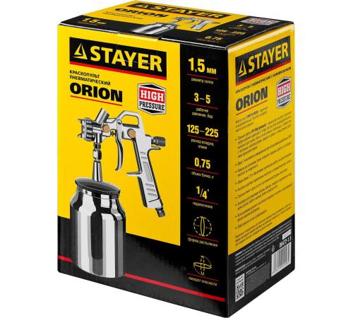 STAYER ORION S, 1.5 мм, пневматический краскопульт с нижним бачком (06472-1.5)