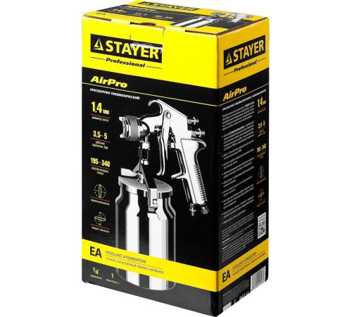 STAYER AirPro S, EA 1.4 мм, пневматический краскопульт с нижним бачком, Professional (06477-1.4)
