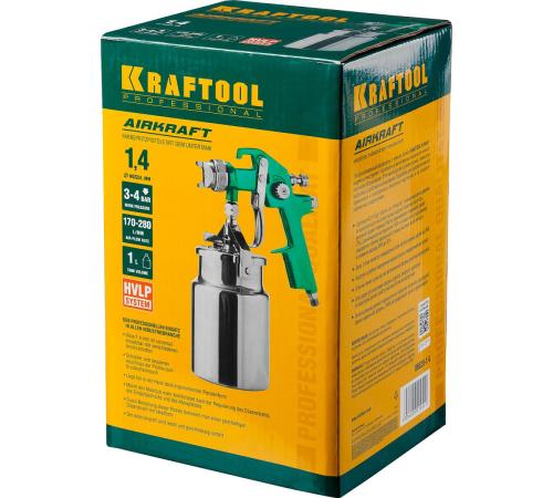 KRAFTOOL AirKraft, HVLP, 1.4мм, пневматический краскопульт с нижним бачком (06520-1.4)