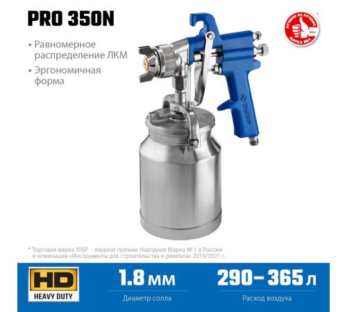 ЗУБР PRO 350N, 1.8 мм, пневматический краскопульт с нижним бачком, Профессионал (06451-1.8)