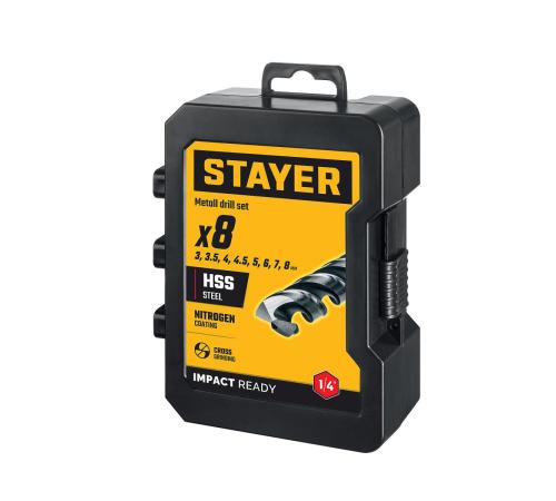 STAYER НЕХ-1/4″, 8 шт, набор сверл по металлу для винтовёртов и шуруповертов IMPACT READY (29603-H8)