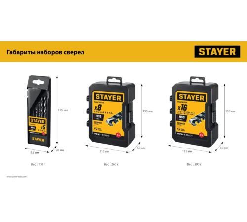 STAYER НЕХ-1/4″, 8 шт, набор сверл по металлу для винтовёртов и шуруповертов IMPACT READY (29603-H8)