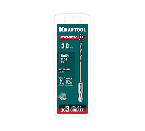 KRAFTOOL НЕХ-1/4″, d 2,0 х 60 мм, сверло по металлу для винтовёртов и шуруповертов IMPACT READY (29652-2)