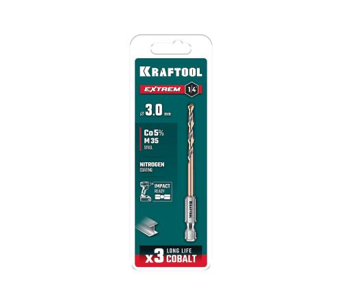 KRAFTOOL НЕХ-1/4″, d 3,0 х 72 мм, сверло по металлу для винтовёртов и шуруповертов IMPACT READY (29652-3)
