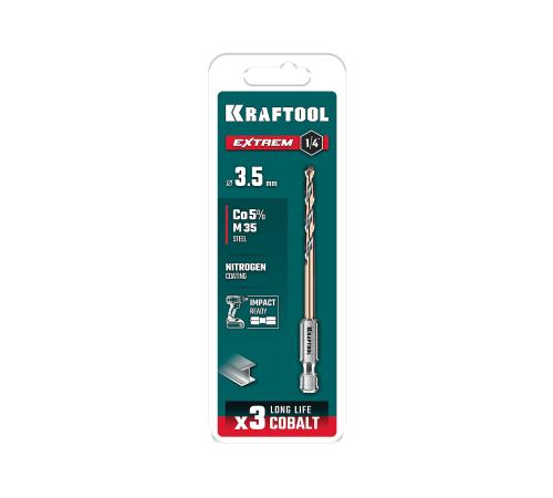 KRAFTOOL НЕХ-1/4″, d 3.5 х 79 мм, сверло по металлу для винтовёртов и шуруповертов IMPACT READY (29652-3.5)