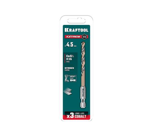 KRAFTOOL НЕХ-1/4″, d 4.5 х 87 мм, сверло по металлу для винтовёртов и шуруповертов IMPACT READY (29652-4.5)