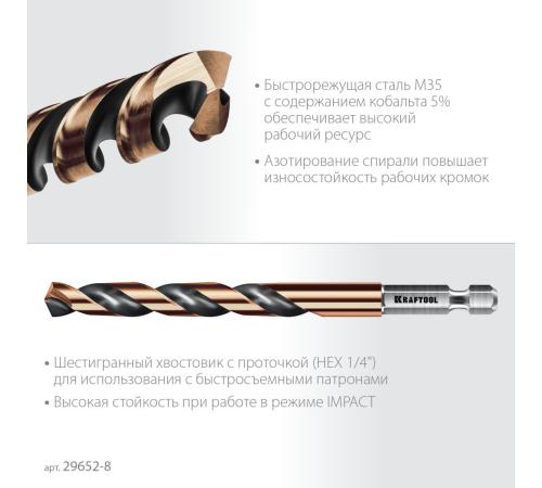 KRAFTOOL НЕХ-1/4″, d 8.0 х 117 мм, сверло по металлу для винтовёртов и шуруповертов IMPACT READY (29652-8)