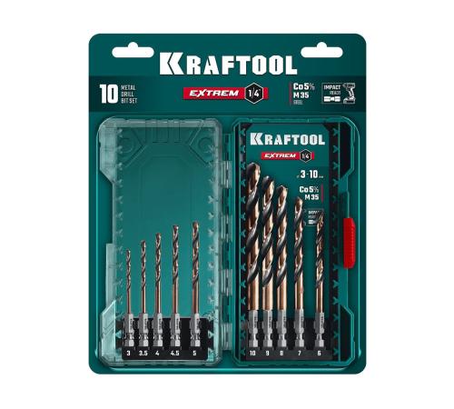 KRAFTOOL НЕХ-1/4″, 10 шт, набор сверл по металлу для винтовёртов и шуруповертов IMPACT READY (29652-H10)