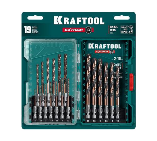 KRAFTOOL НЕХ-1/4″, 19 шт, набор сверл по металлу для винтовёртов и шуруповертов IMPACT READY (29652-H19)