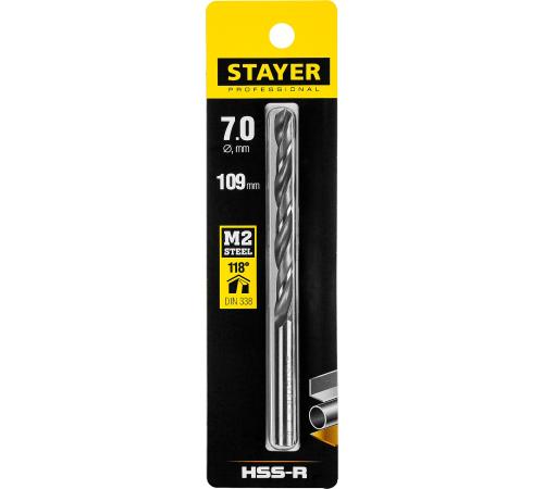 STAYER HSS-R, 7.0 х 109 мм, быстрорежущая сталь P6M5, сверло по металлу, Professional (29602-7)