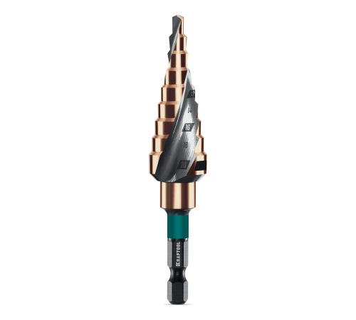 KRAFTOOL COBALT 4-20мм, 9 ступеней, азотирование, винтовая спираль, сверло ступенчатое(29691-4-20-9)