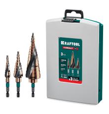 KRAFTOOL COBALT 3 шт., 4-32мм, азотирование, винтовая спираль, набор сверл ступенчатых(29691-4-32-H3)