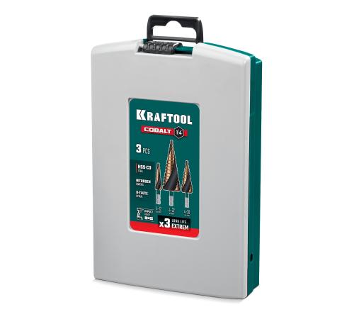 KRAFTOOL COBALT 3 шт., 4-32мм, азотирование, винтовая спираль, набор сверл ступенчатых(29691-4-32-H3)