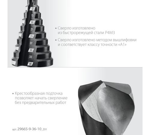 ЗУБР 9-36мм, 10 ступеней, сверло ступенчатое (29665-9-36-10)