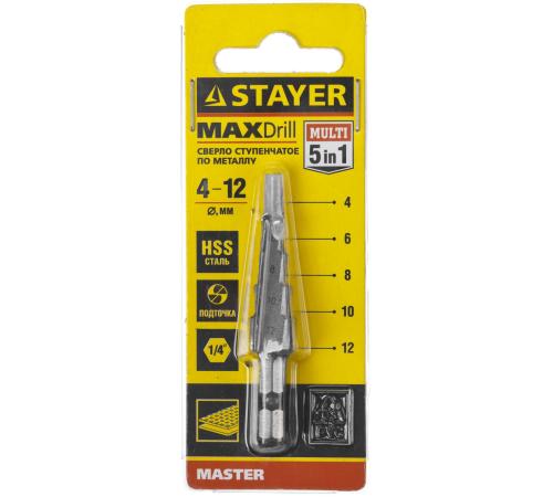STAYER 4-12 мм, 5 ступеней, сталь HSS, ступенчатое сверло (29660-4-12-5)