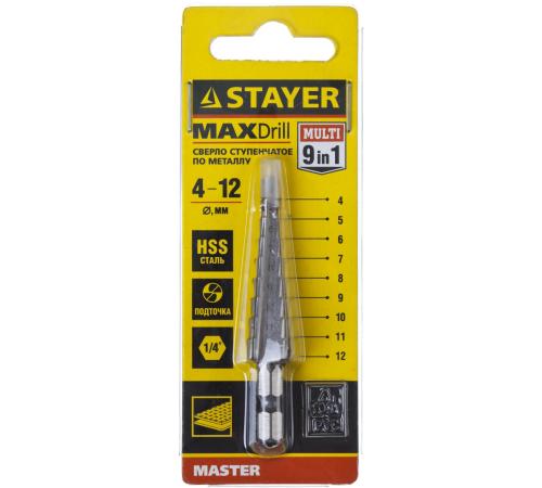 STAYER 4-12 мм, 9 ступеней, сталь HSS, ступенчатое сверло (29660-4-12-9)