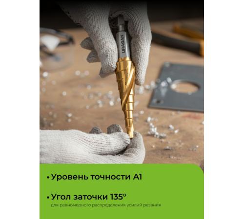 URAGAN 4-12мм, 9 ступеней, винтовая спираль, сверло ступенчатое(29658-4-12-9)