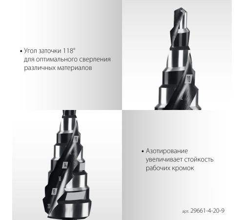 STAYER Pro-Max 4-20мм, 9 ступеней, винтовая спираль, сверло ступенчатое (29661-4-20-9)