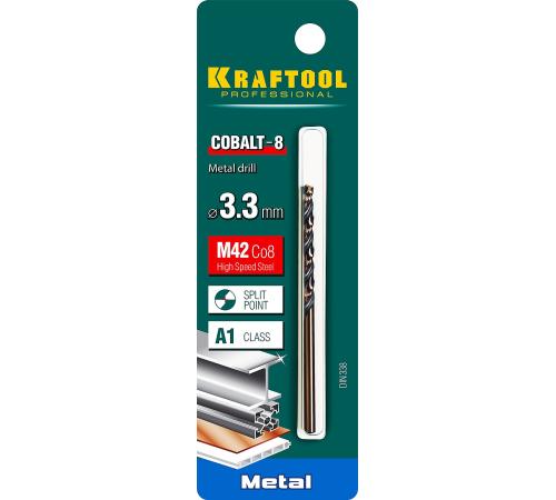 KRAFTOOL COBALT-8, 3.3 х 65 мм, сталь М42, HSS-Co(8%), сверло по металлу (29656-3.3)