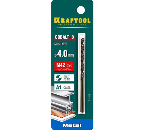 KRAFTOOL COBALT-8, 4.0 х 75 мм, сталь М42, HSS-Co(8%), сверло по металлу (29656-4)