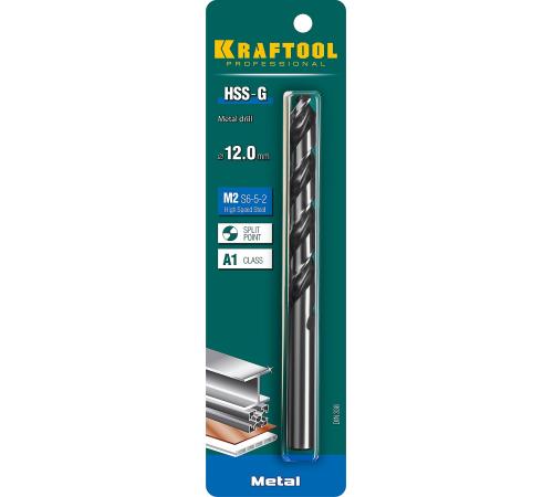 KRAFTOOL HSS-G, 12.0 х 151 мм, сталь P6M5, сверло по металлу (29651-12)