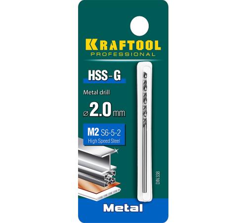 KRAFTOOL HSS-G, 2.0 х 49 мм, сталь P6M5, сверло по металлу (29651-2)