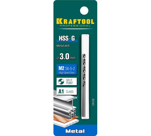 KRAFTOOL HSS-G, 3.0 х 61 мм, сталь P6M5, сверло по металлу (29651-3)