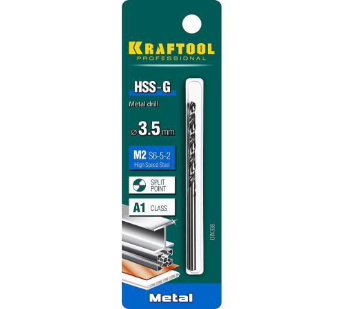 KRAFTOOL HSS-G, 3.5 х 70 мм, сталь P6M5, сверло по металлу (29651-3.5)