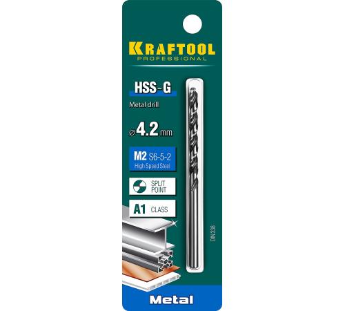 KRAFTOOL HSS-G, 4.2 х 75 мм, сталь P6M5, сверло по металлу (29651-4.2)