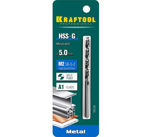 KRAFTOOL HSS-G, 5.0 х 86 мм, сталь P6M5, сверло по металлу (29651-5)