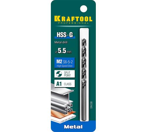 KRAFTOOL HSS-G, 5.5 х 93 мм, сталь P6M5, сверло по металлу (29651-5.5)