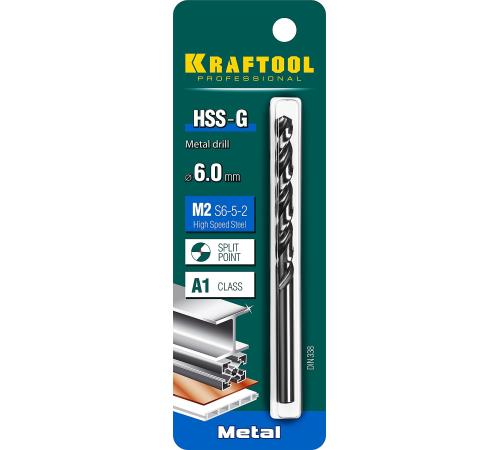 KRAFTOOL HSS-G, 6.0 х 93 мм, сталь P6M5, сверло по металлу (29651-6)