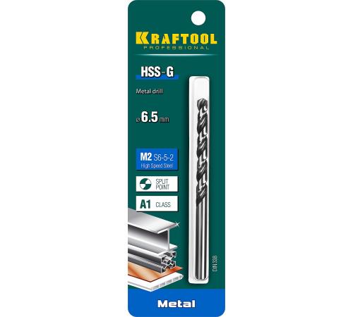 KRAFTOOL HSS-G, 6.5 х 101 мм, сталь P6M5, сверло по металлу (29651-6.5)