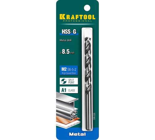 KRAFTOOL HSS-G, 8.5 х 117 мм, сталь P6M5, сверло по металлу (29651-8.5)