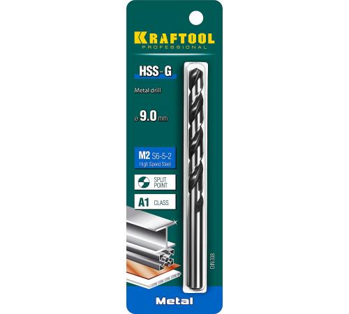 KRAFTOOL HSS-G, 9.0 х 125 мм, сталь P6M5, сверло по металлу (29651-9)
