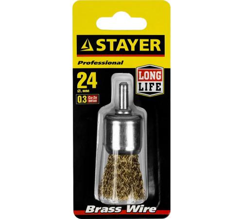 STAYER 24 мм, витая стальная латунированная проволока 0.3 мм, щетка кистевая для дрели (35113-24)