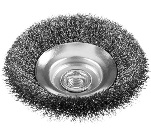 ЗУБР 125 мм, витая, стальная проволока 0.3 мм, коническая щетка-крацовка для УШМ, Профессионал (35265-125)