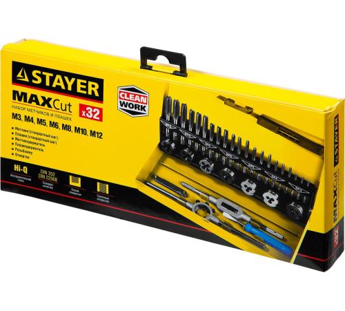 STAYER MaXCut, 32 предмета, легированная сталь, набор комплектных метчиков и плашек (28014-H32)