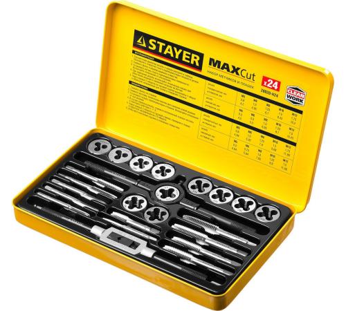 STAYER MaXCut, 24 предмета, легированная сталь, набор метчиков и плашек (28020-H24)